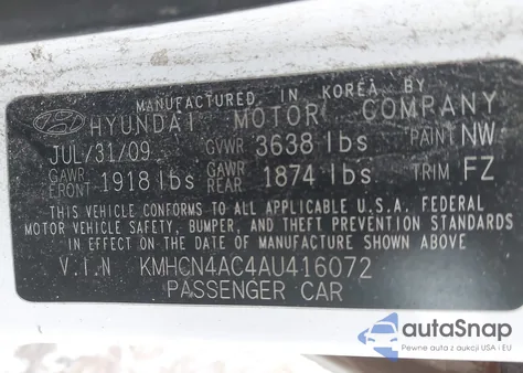 2010 Hyundai Accent Gls из США, поврежденный, VIN KMHCN4AC4AU416072